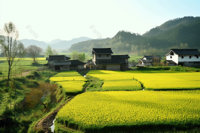 闲适新农村生活油菜花海,高清,摄影图,摄影图片,图片大全,摄影图免费下载